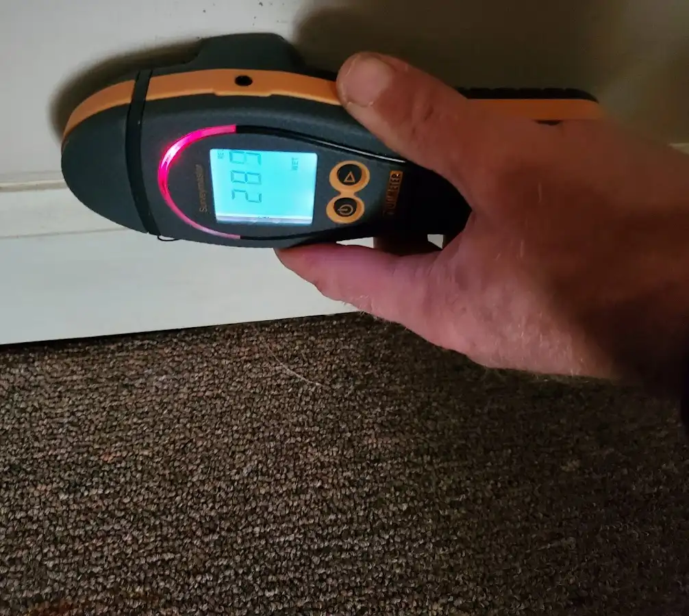 Moisture detection at baseboard during Sewage Cleanup & Sanitation in Verde Village